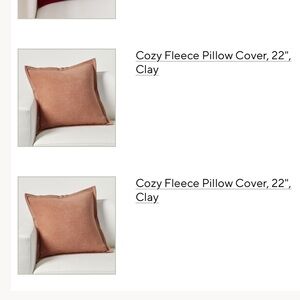 Pottery Barn Cozy Fleece Pillow Cover in Clay SET OF 3 (22 x 22)